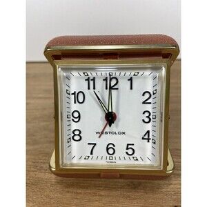 Travel Alarm Clock Wind-Up Tan Case Glow Dial & #s Vintage Westclox WORKS